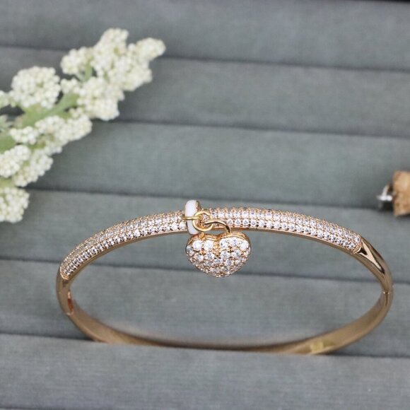 Rose Gold Bangle with Sparkling Heart Charm and Crystal Detailing, XPBL0567 - Picture 9 of 12